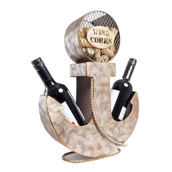 Anchor Shaped Wine Rack with Wine Cork Holder - 