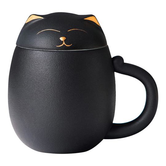 Ceramic Tea Mug with Infuser and Cat Shaped Lid